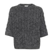 Donkergrijze Melange Gebreide Trui Kaffe , Gray , Dames