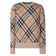 Kasjmier Ronde Kraag Sweater Vintage Check Burberry , Beige , Dames