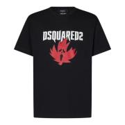 Zwart T-shirt met Ghost Maple Leaf Print Dsquared2 , Black , Heren