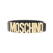 Zwart Leren Logo Riem Gouden Gesp Moschino , Black , Dames