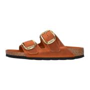 Oranje/Rode Leren Bigbuckle Slippers Birkenstock , Orange , Dames