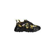 Zwarte Leren Print Sneakers Versace Jeans Couture , Multicolor , Heren