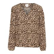 Luipaardprint V-Hals Blouse Saint Tropez , Brown , Dames