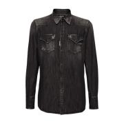 Klassieke Western Denim Shirt Zwart Dsquared2 , Gray , Heren