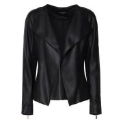 Zwarte Faux Leren Blazer met Puntige Revers Guess , Black , Dames