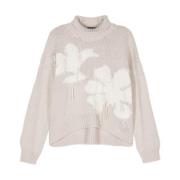 Chunky Knit Floral Turtleneck Sweater Dondup , Beige , Dames