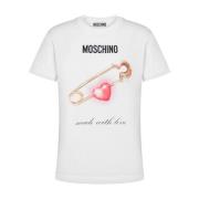 Grafische Print Ronde Hals T-Shirt Moschino , White , Dames