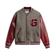 Geribbelde leren mouwloze bomberjack met patch Golden Goose , Gray , H...