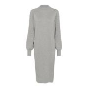 Grijze Melange Gebreide Jurk met Zijsplit Kaffe , Gray , Dames