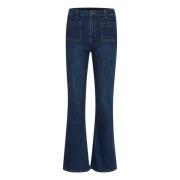 Flared Jeans Donkerblauw Denim Kaffe , Blue , Dames