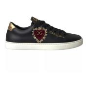 Sacred Heart Lace-Up Sneakers Zwart Goud Dolce & Gabbana , Black , Dam...