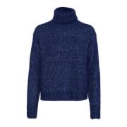 Blauw Melange Gebreide Pullover Trui Kaffe , Blue , Dames