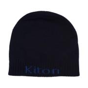 Blauwe Geribbelde Cashmere Beanie met Logo Kiton , Blue , Heren