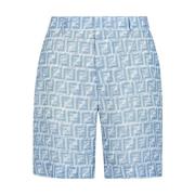 Bermuda Shorts met franje-effect en riemlussen Fendi , Blue , Heren