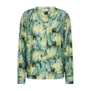 Gestreepte Groene Blouse met Ballonmouwen Freequent , Multicolor , Dam...