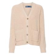 Beige V-hals Trui met Zakken Polo Ralph Lauren , Beige , Dames