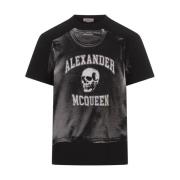 Grafisch Skull Logo Zwart T-shirt Alexander McQueen , Black , Heren