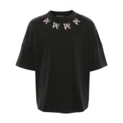 Monogram Jersey Tee met Logo Print Palm Angels , Black , Heren