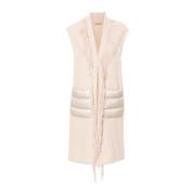 Gefranjde Wol-Kasjmier Mouwloze Jas Herno , Beige , Dames