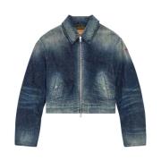 Blauwe Gewatteerde Denim Jas Diesel , Blue , Dames