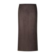 Velours Midi Rok met Hoge Taille Drykorn , Brown , Dames