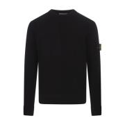 Zwarte Crew-Neck Wollen Trui Stone Island , Black , Heren