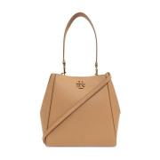 Gestructureerde Leren Schoudertas met Logo Tory Burch , Brown , Dames