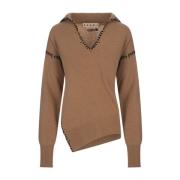 Kameelwollen capuchontrui met contraststiksels Marni , Brown , Dames