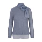 Blauwe Mohair Gebreide Top met Bloemdetail Ermanno Scervino , Blue , D...