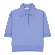 Korte Mouw Cashmere Zijde Polo Shirt Laneus , Blue , Dames