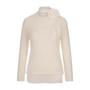 Witte Mohair Gebreide Top met Bloemdetail Ermanno Scervino , White , D...