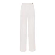 Fijne Wol Rechte Snit Broek Kiton , White , Dames