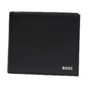 Zwarte Leren Portemonnee - Eenvoudige Stijl Hugo Boss , Black , Heren