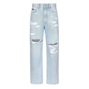 Blauwe Distressed Straight Leg Jeans Dolce & Gabbana , Blue , Dames