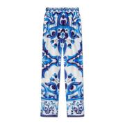 Zijden broek met Majolica-patroon Dolce & Gabbana , Blue , Dames