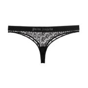 Zwarte Kant String met Logo Band Palm Angels , Black , Dames