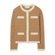 Kameelwollen trui met contrasterende rand Tory Burch , Brown , Dames