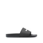 Zwarte Rubberen Zwembadslippers met Logo Palm Angels , Black , Heren