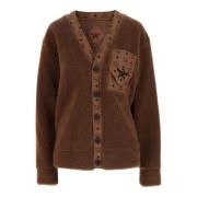 Cognac V-hals Cardigan met Monogram Print MCM , Brown , Dames