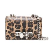 Mini Jewelled Leopard Print Satchel Tas Alexander McQueen , Brown , Da...