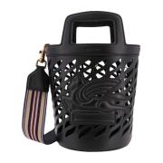 Zwarte Leren Bucket Tas Rugzak Etro , Black , Dames