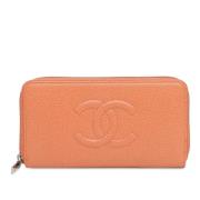 Pre-owned Leather wallets Chanel Vintage , Orange , Dames