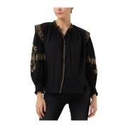 Zwarte Alan Blouse Damesmode Antik Batik , Black , Dames