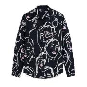 Zwarte Bedrukte Damesoverhemd Knoopsluiting Desigual , Black , Dames