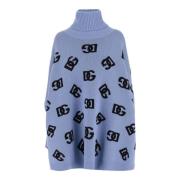 Wollen Poncho met DG Logo Motif Dolce & Gabbana , Blue , Dames