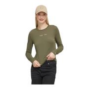 Geborduurd Logo Katoenen T-shirt - Groen Tommy Jeans , Green , Dames