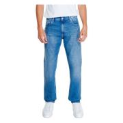 Blauwe Effen Heren Jeans Rits Knoop Calvin Klein Jeans , Blue , Heren