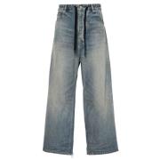 Wide-Leg Indigo Blue Denim Jeans Balenciaga , Blue , Heren