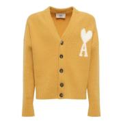 Gele Alpaca Cardigan met Ami de Coeur Monogram Ami Paris , Yellow , He...