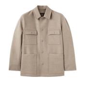 Beige Overshirt met Leren Kraag Loro Piana , Beige , Heren